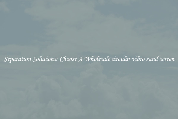 Separation Solutions: Choose A Wholesale circular vibro sand screen